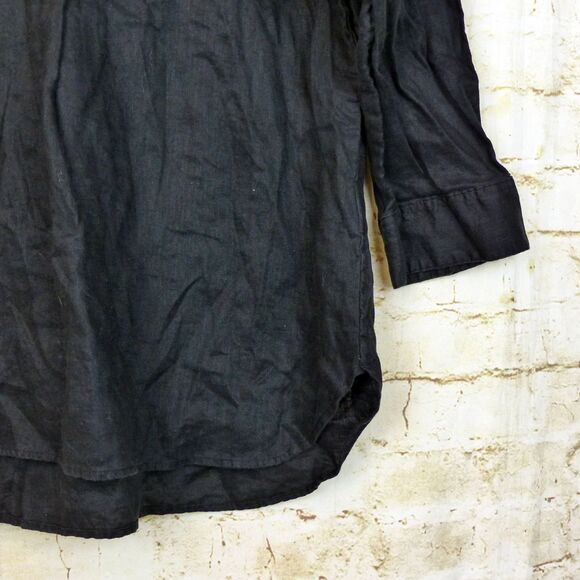 Uniqlo Shirt Womens XS Relaxed Black 100% Linen Skipper Collar Popover ¾ Sleeve - Picture 6 of 12